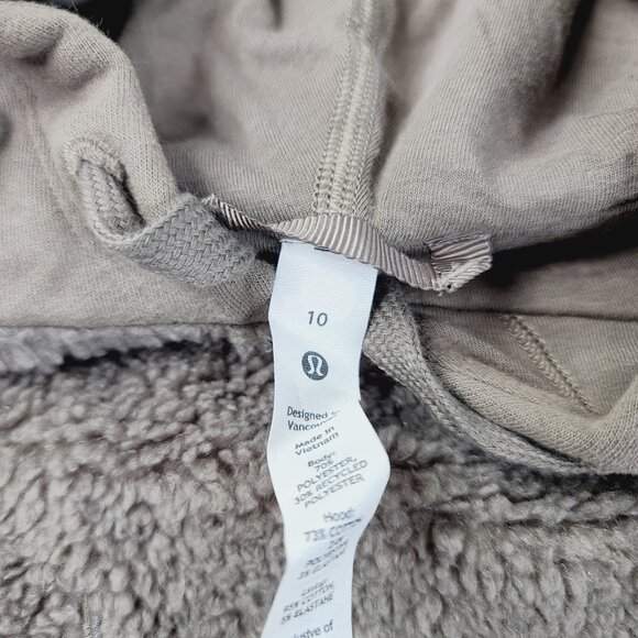 Lululemon Women's Taupe Textured Embroidered Pullover Fleece Hoodie Size 10 - Picture 5 of 6